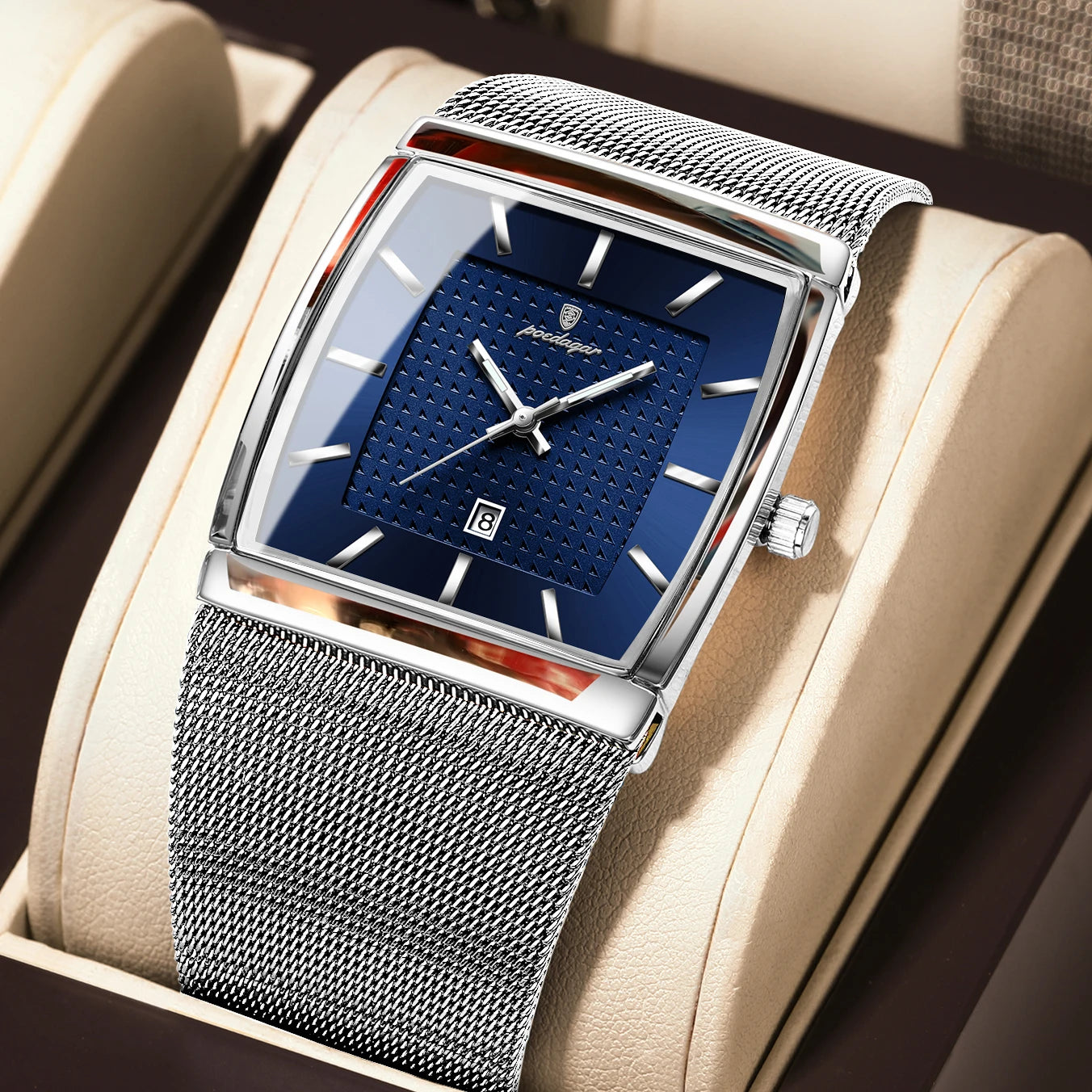 POEDAGAR Top Luxury Men Wristwatch Waterproof Luminous Stainless Steel Mesh Date Man Watch Fashion Business Quartz Men's Watches