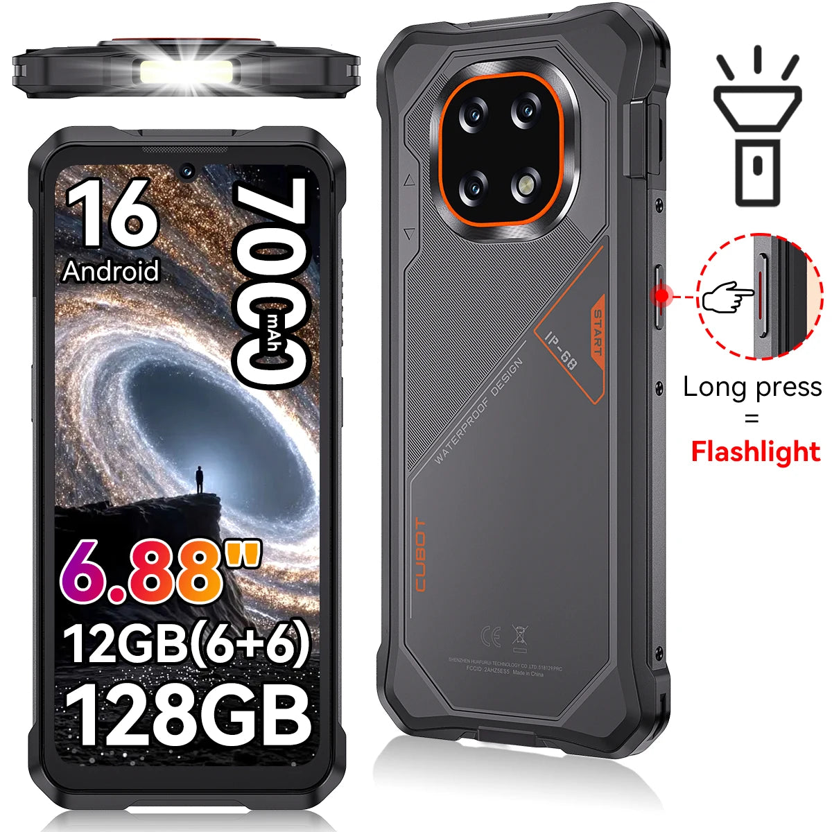 Cubot KingKong ES 5 Rugged Smartphone Android 16 Up to 12GB RAM(6+6GB) 128GB ROM / 24GB RAM(12+12GB) 256GB ROM 6.88-Inch 120Hz Screen 7000mAh Battery NFC Face Recognition Fingerprint Recognition IP69K 64MP+16MP SCT620