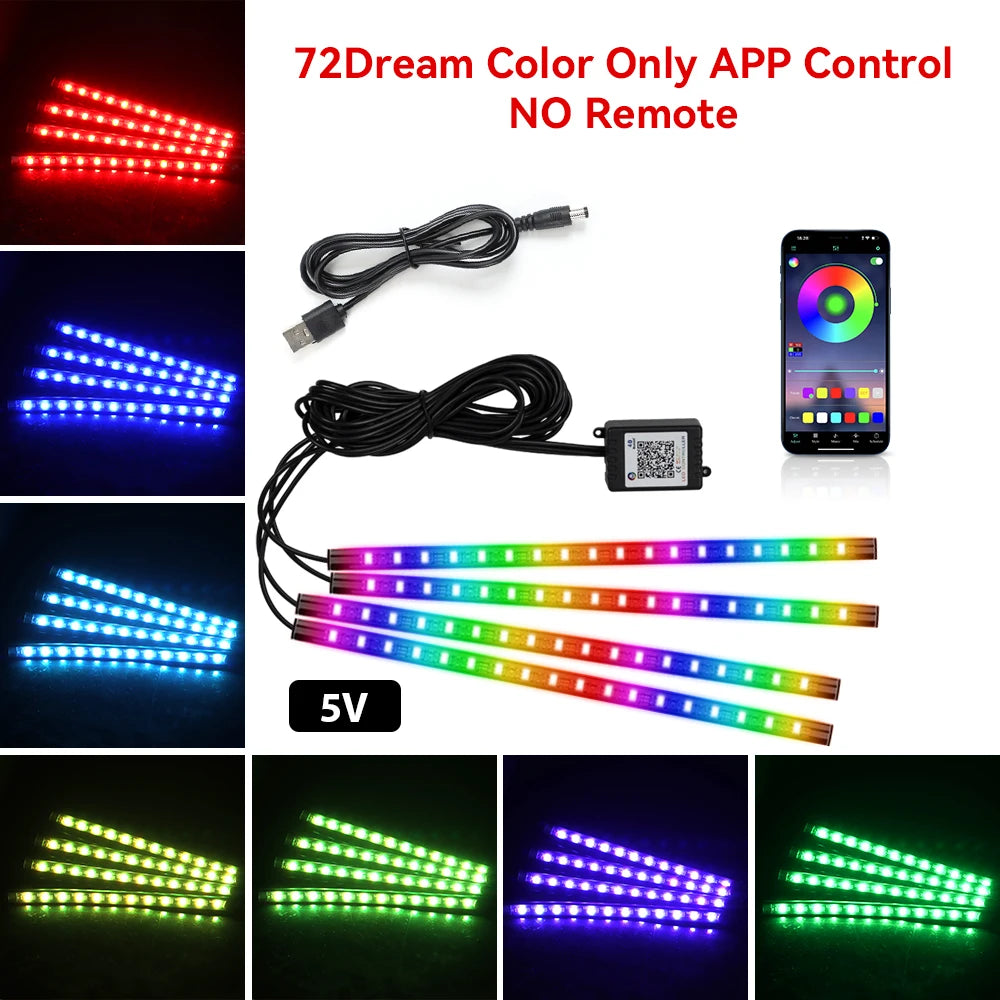 Neon Car Interior Ambient Foot Light with USB Wireless Remote Music App Control RGB 48 LED Atmosphere Decorative Lamp