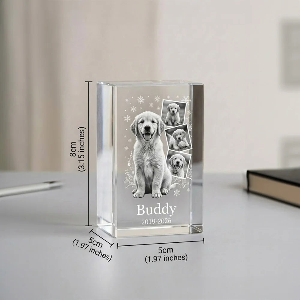 Personalized Custom Pet Memorial Crystal Block,Photo Collage,2D Laser Etched,Pet Loss Gift,Non-Fading Engraving,Tabletop Display