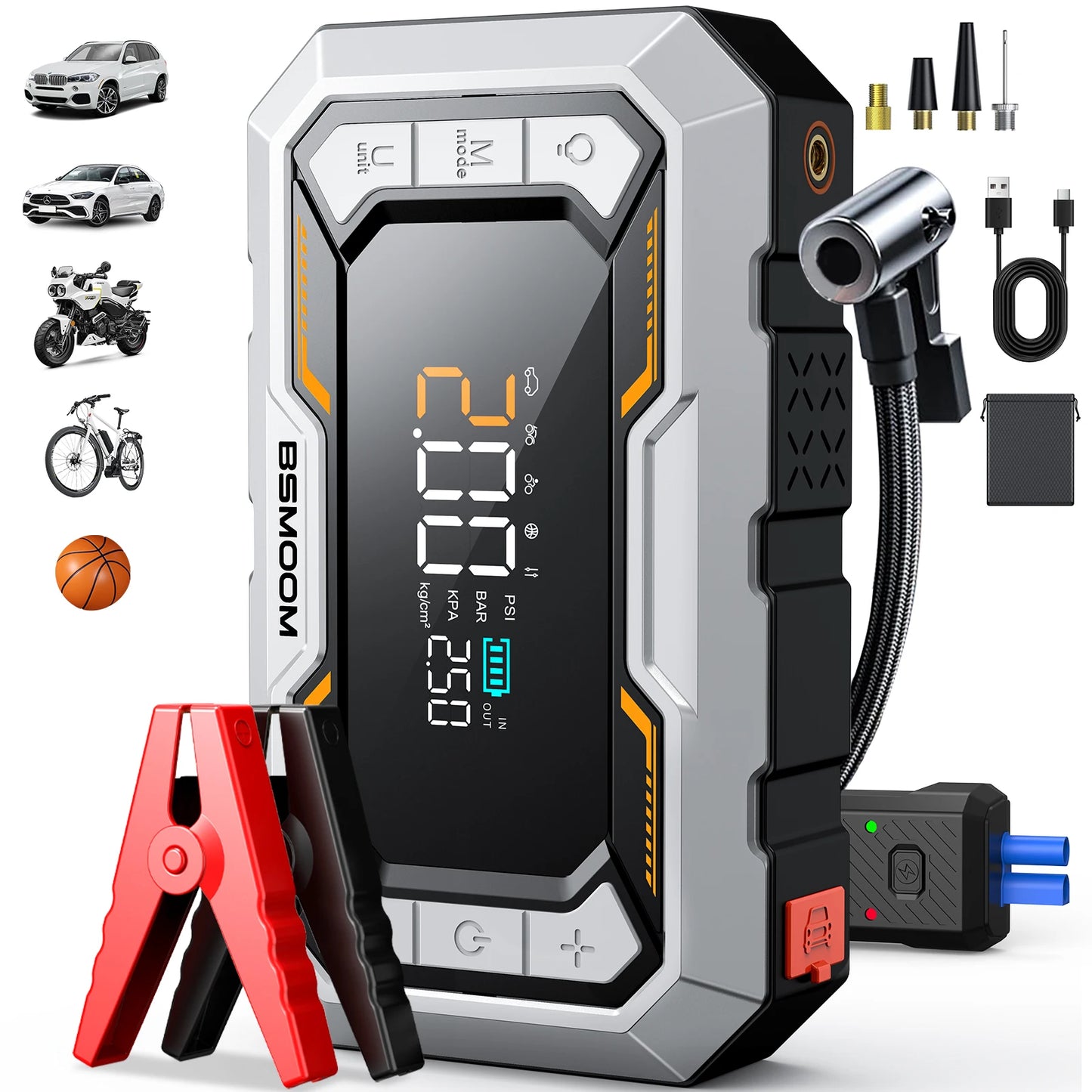 Car Battery Jump Starter with Air Compressor, 12V 1000A/1500A PEAK 26800mah Portable Car Jump Starter with 150 PSI Inflator (for ALL Petrol or 10L Diesel), Emergency LED Flashlight