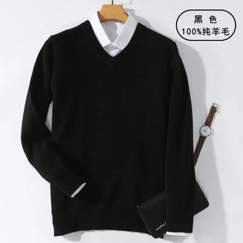 Super 100% Cashmere Sweater 2021 Men Pullover Autumn Winter Warm Classic V-neck Sweaters Male Jumper Jersey Hombre Pull Homme