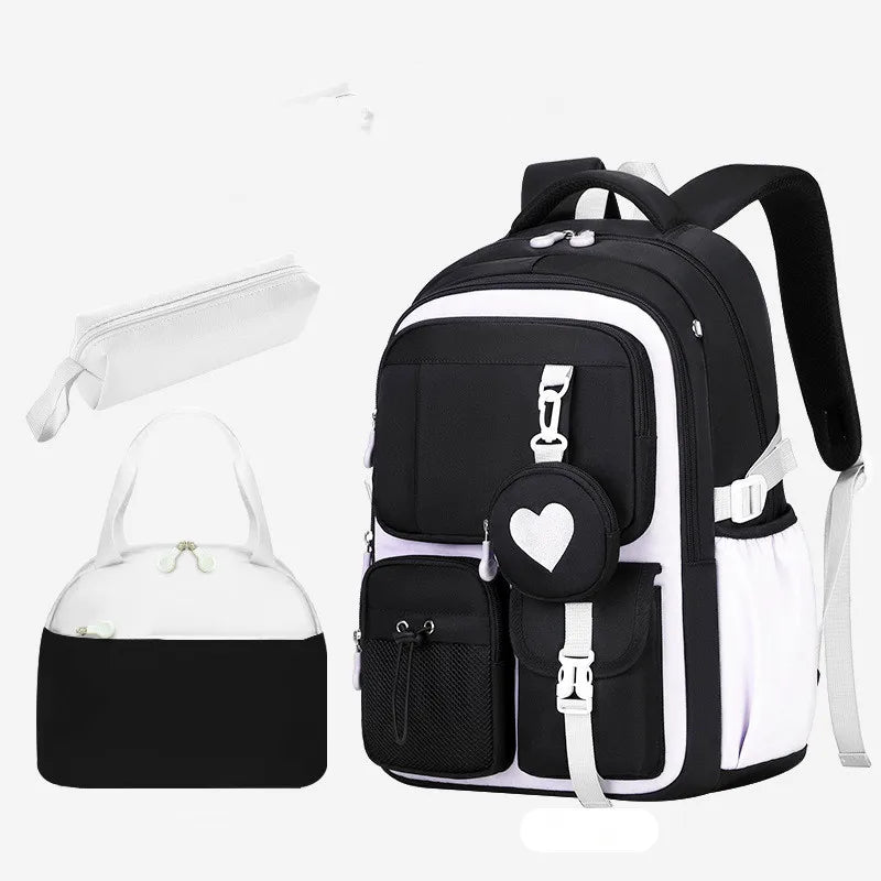 Love Pattern School Bag Backpack Pencil Case lunch bag Three Piece Set Nylon Fabric Waterproof Boy Girl Teenagers Trend Backpack