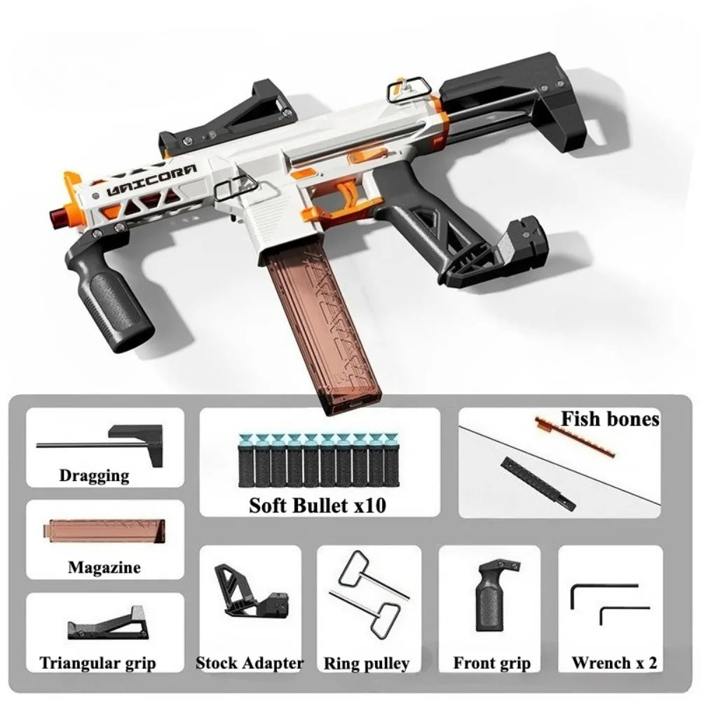 KM9 Unicorn Nylon Soft Powder Launcher Handheld Adult Soft Powder Gun Toy Model Birthday Holiday Gift