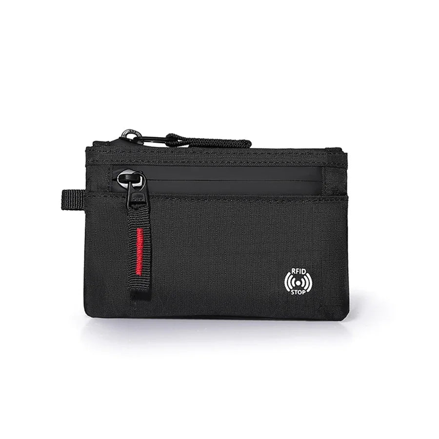 RFID Blocking Mini Travel Wallet Anti‑Scan Card Pouch with Keychain, Portable Coin Purse for Travel Daily Use