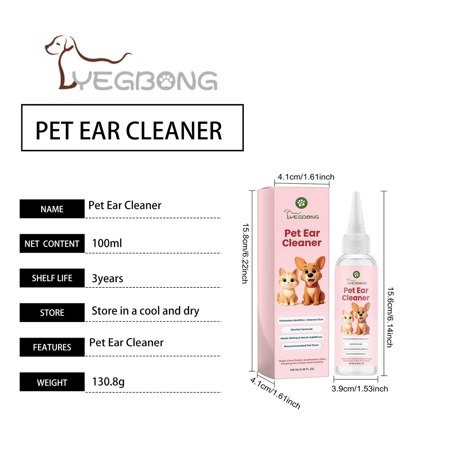 Pet Ear Cleaner Remove Earwax & Ear Mites Relieve Itching & Discomfort Reduce Inflammation Gentle Pet Ear Care Cleansing Drops