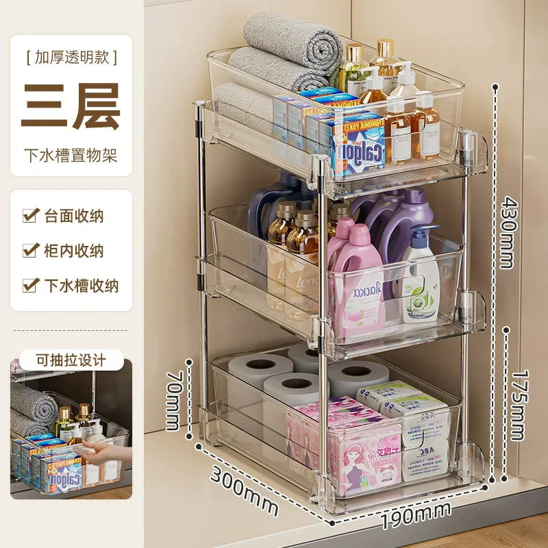 Under Sink Organizer 2-Tier Sliding Pull Out Cabinet Organizer Baskets Cabinet Countertop Sundry Storage Holders Rack Shelf