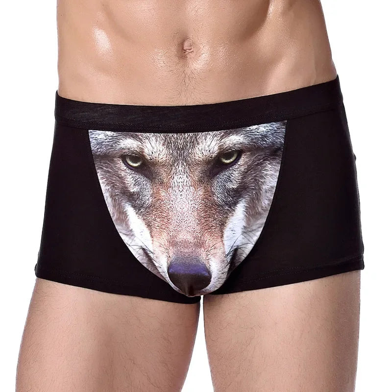 Men 3D Printed Boxer Shorts Wolf Eagle Head Pattern Mid Waist Flat Angle Underpants Soft Modal Knitted Breathable Underwear