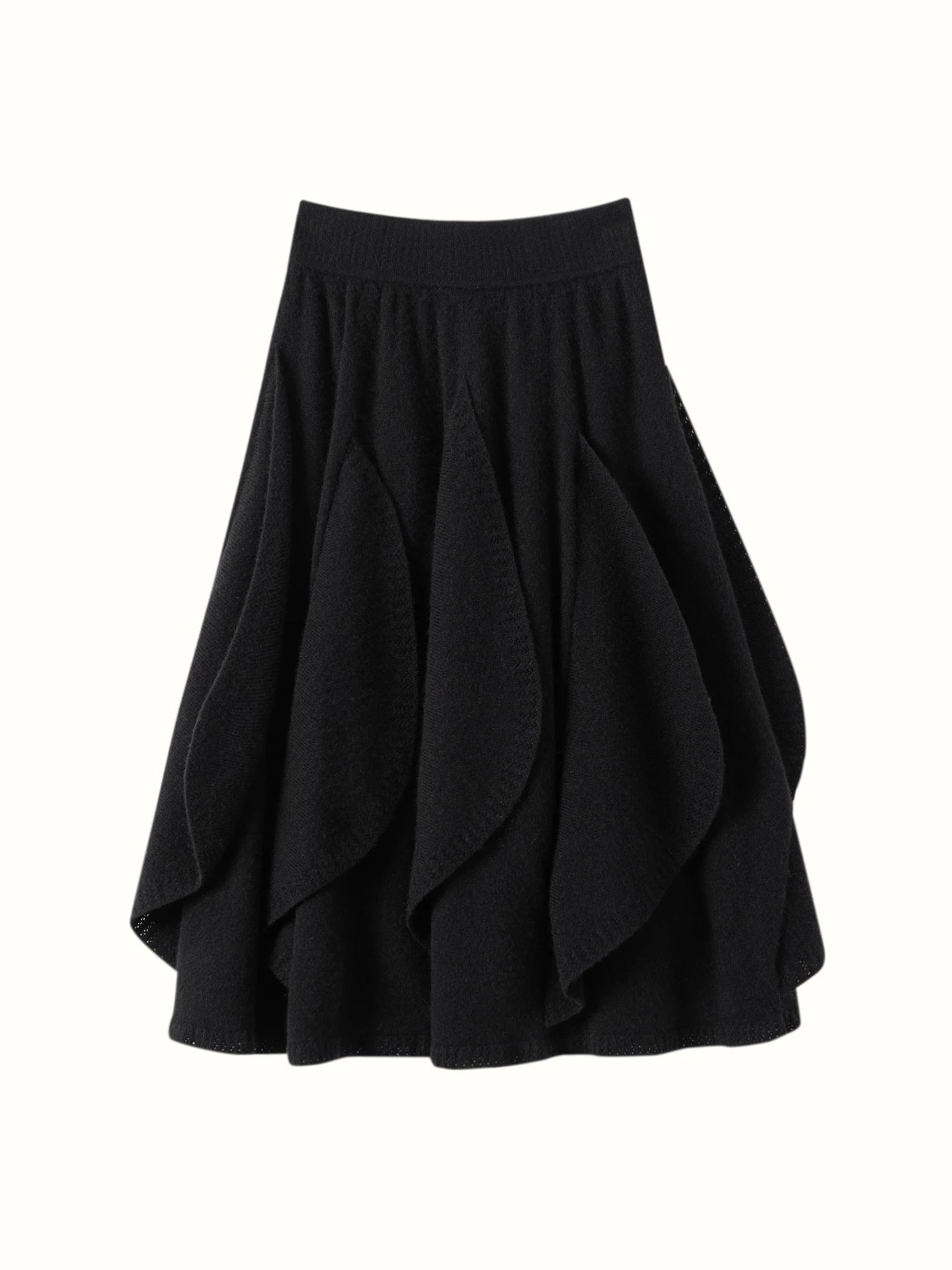 French 100% Pure Cashmere Skirt Ruffle Irregular A-line Soild Midi Sirt Autumn Winter Women Elegant Pleated Knit Dress Fashion