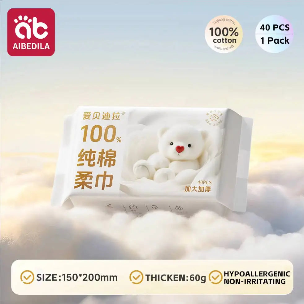 AIBEDILA Newborn Baby Cotton Dry Wipes Unscented Hypoallergenic 3-in-1 Clean Care Thick Facial Towels for Sensitive Infant Skin