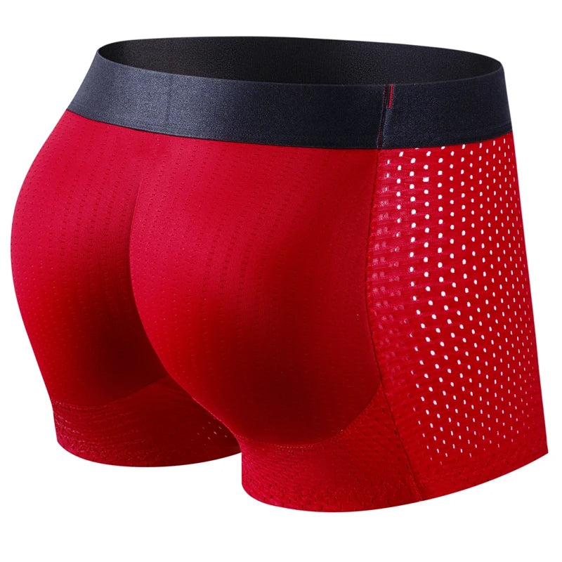 Men Trunks Built-in Fake Butt Hip Lifter Enhancer Shorts Boxer Briefs Padded Underwear Shapewear Underpants Nylon Breathable