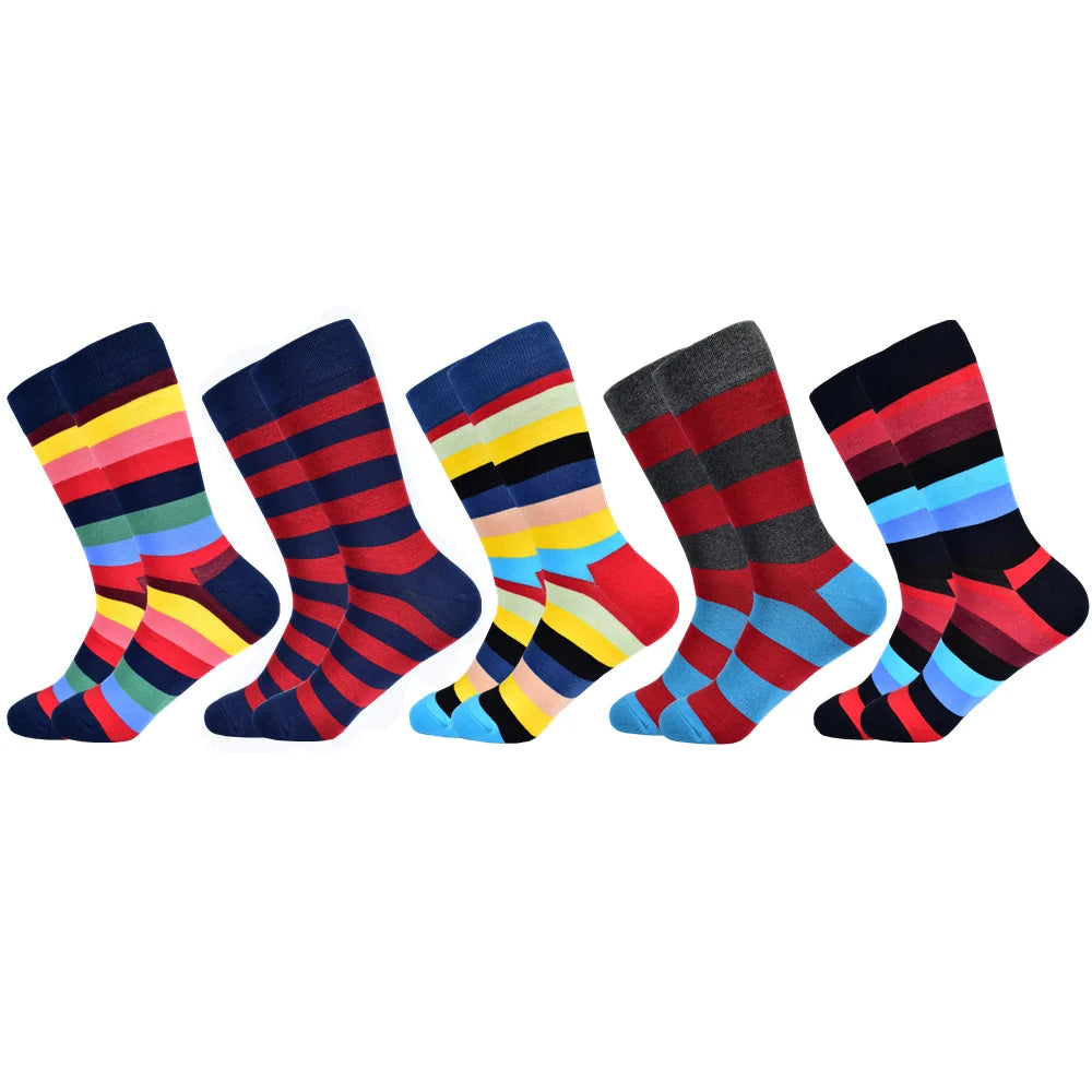 5 Pairs Novelty Men's Cotton Colorful Pattern Funny Fashion Happy Crew Dress Socks