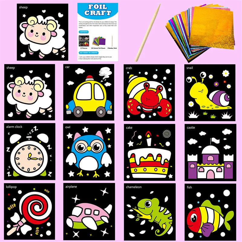 12Pcs DIY Cartoon Magic Transfer Painting Crafts for Kid Crafts Creative Drawing Educational Learning Art School Supplies