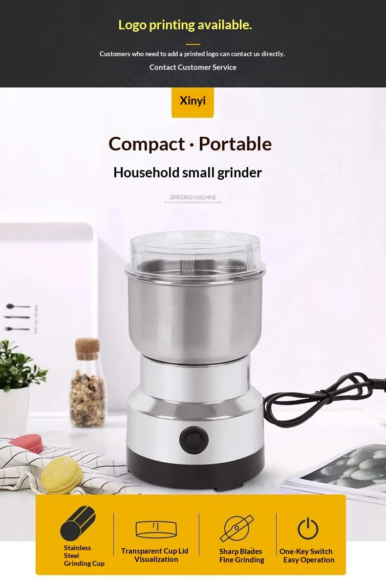Electric Coffee Grinder, Multifunctional Kitchen Grain Grinder with 4 Sharp Blades, Fast Grinding for Coffee Beans, Nuts, Spices