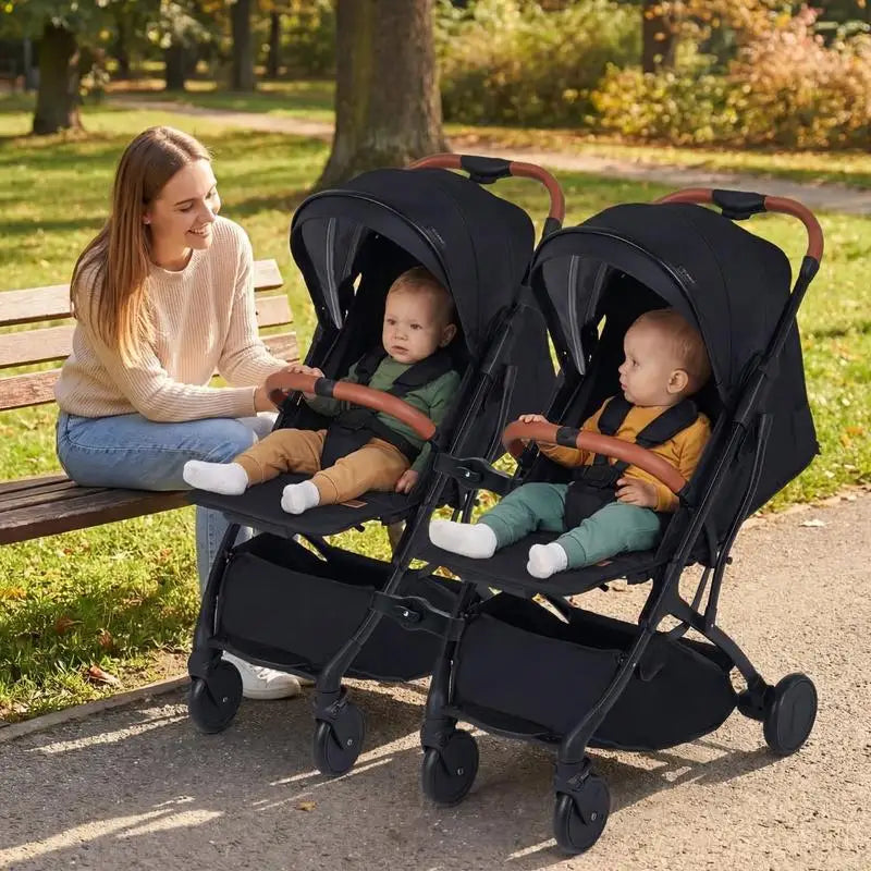 Foldable stroller with rain cover, adjustable backrest and canopy + connectors, grey