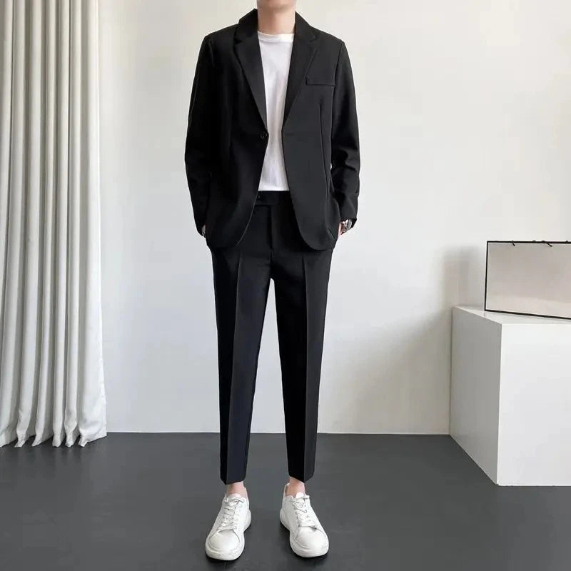 Men's Drapey Casual Suit Set Korean Style Loose Fit Spring Autumn Handsome Cool Trendy Light Mature Stylish Suit Jacket