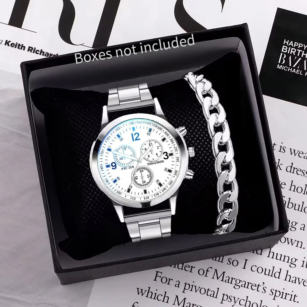 1/2PCS Men Business Watches Fashion Men's Steel Band Quartz Watch with Bracelet(Box not Included)