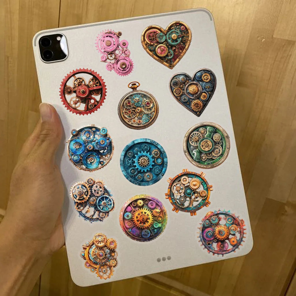 50PCS Transparent Time and Space Gear Sticker Pack - Waterproof Clear PET for Scrapbook, Guitar Decor RecordingYourLife Store