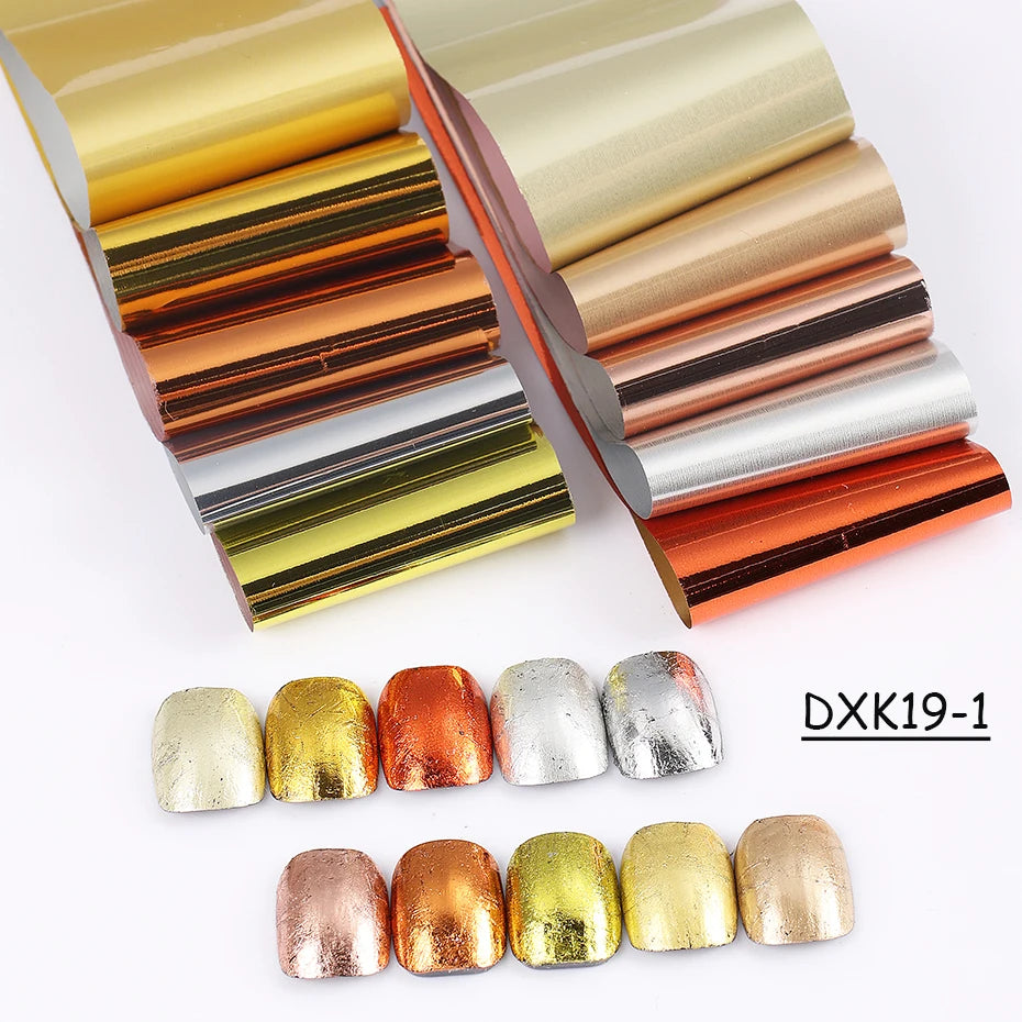 10pcs Metallic Nail Transfer Foils Mirror Gold Silver Purple Starry Paper Gel Polish Transfer Sticker DIY Pattern Manicure Decor
