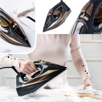 3400W steam iron with ceramic auto-off anti-drip anti-calc self-clean steam stroke 80g/min. Washer
