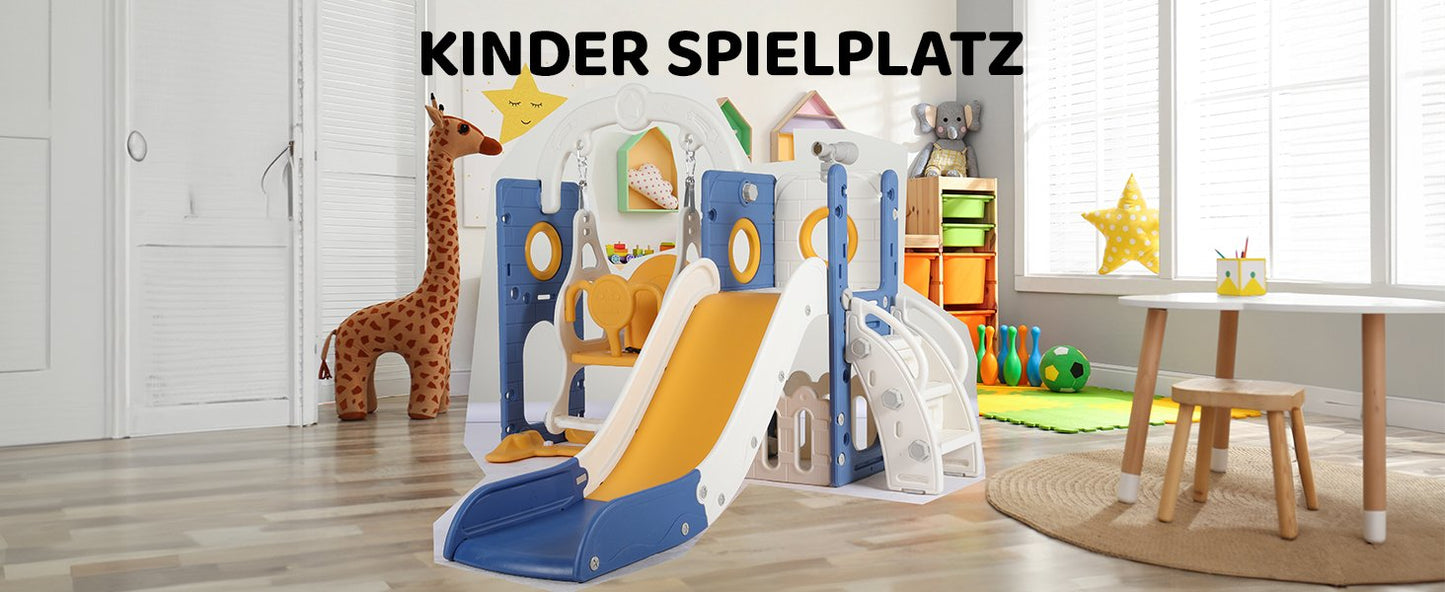 3-in-1 Toddler Slide Climber Playset, Freestanding Slide for Kids Indoor Outdoor Toy W/ Telescope, Tunnel, Basketball Hoop, Ball
