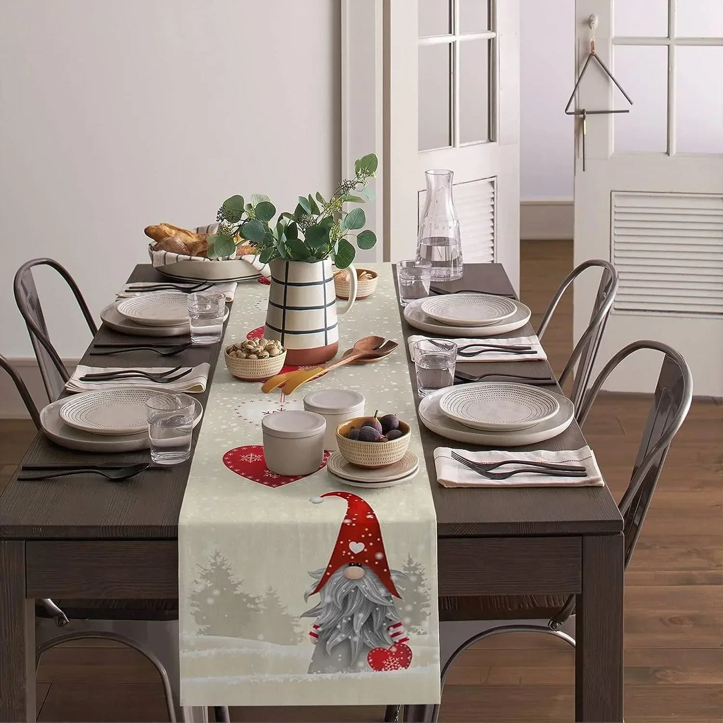 Christmas Gnome Snowflake Love Heart Linen Table Runners Dresser Scarves Decor Reusable Kitchen Dining Table Runner Party Decor