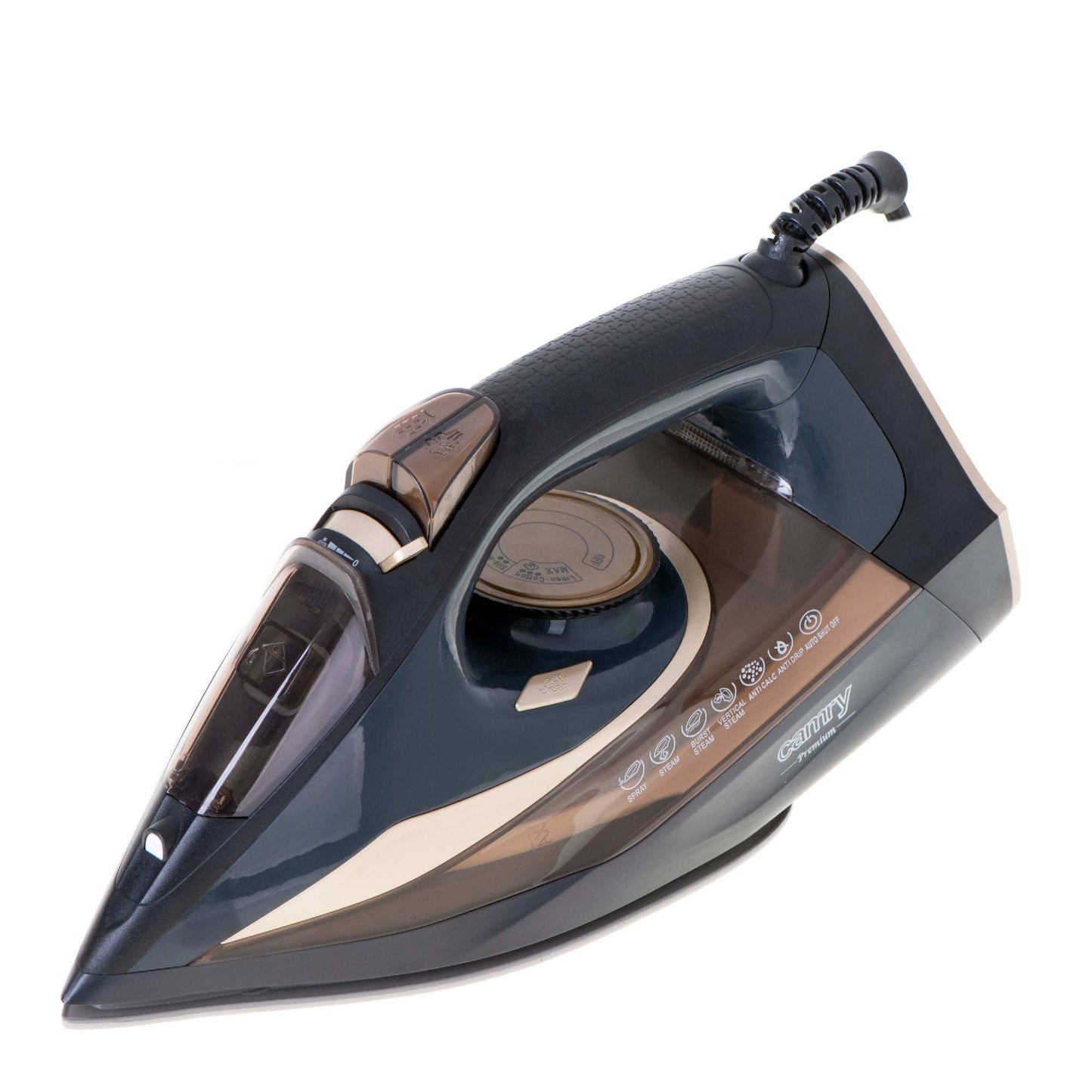 3400W steam iron with ceramic auto-off anti-drip anti-calc self-clean steam stroke 80g/min. Washer