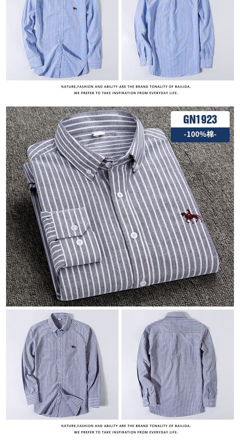 100% Cotton Oxford Shirt For Men's Long Sleeve Solid Casual Business Regular-Fit Formal Dress Shirts Social Blouse Male Clothes