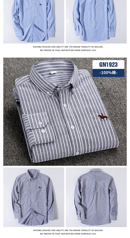 100% Cotton Oxford Shirt For Men's Long Sleeve Solid Casual Business Regular-Fit Formal Dress Shirts Social Blouse Male Clothes