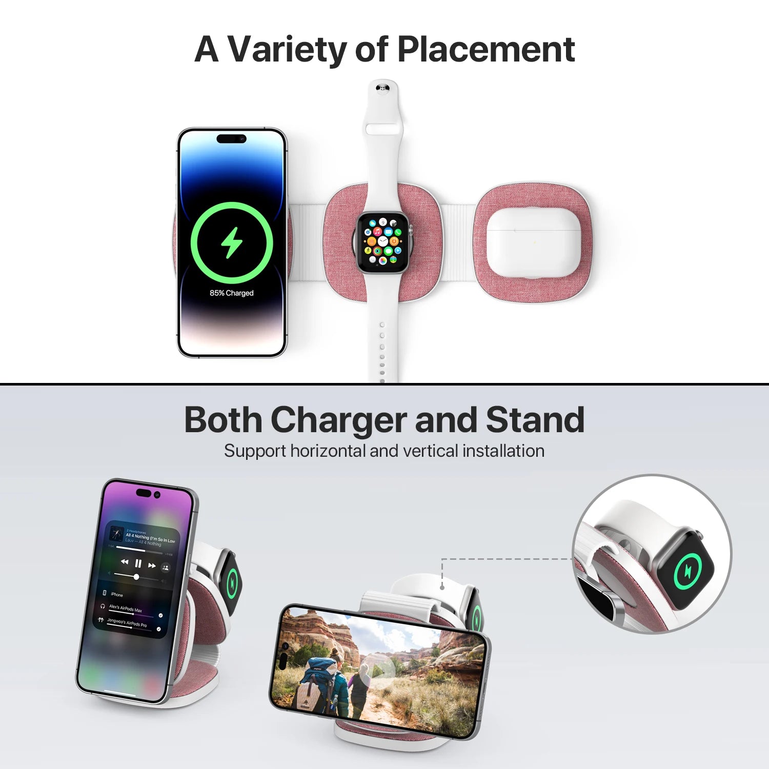 Charging Station for Apple Multiple Devices - 3 in 1 Foldable Magnetic Wireless Charger Dock - Travel Charging Pad for Iphone 15