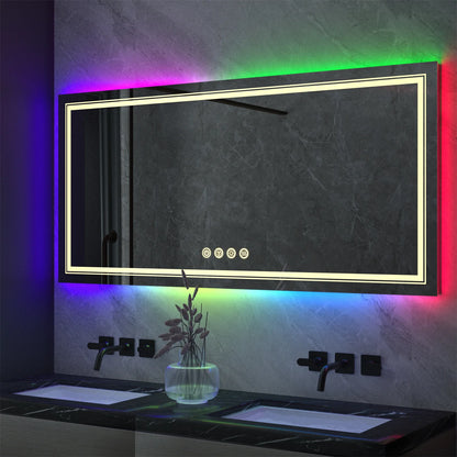 Large Bathroom LED Vanity Mirror RGB Color Changing Backlit Bathroom Mirror Shatterproof Dimmable Anti-Fog Led Mirror
