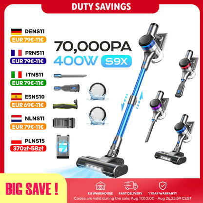 70KPa 400W cordless vacuum cleaner, 1 L dust cup, light display battery, for animal hair, Carpet