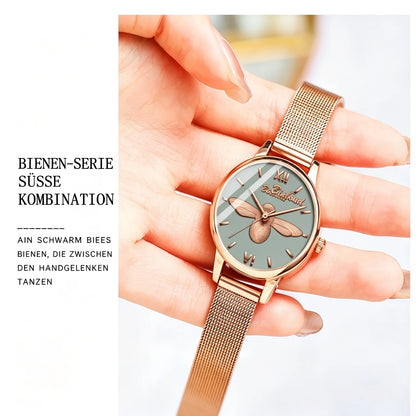 Women’s Quartz Watch, Elegant Ladies’ Wristwatch with Stainless Steel Mesh Band, 3ATM Water Resistant, 30mm Gray Dial, Rose-Gold Fashion Design with 3D Bee, Comes in a Gift Box—Perfect for Women at the Office or for Eve