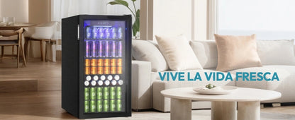 Drinks refrigerator with Glass Door for 126 Cans Adjustable Shelves Beer/Wine Home/Bar/office Black stainless steel