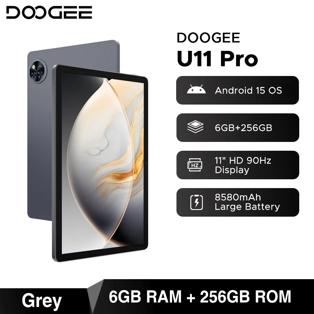 Global Version DOOGEE U11 Pro Android 16 Tablet 30GB(6+24) 256GB 11" HD 90Hz Display 8580mAh Battery Unisoc T7200 Widevine L1