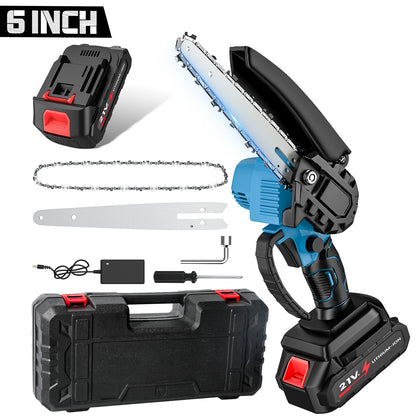 21V 6Inch Cordless Electric Chainsaw Powerful Electric Small Portable Chainsaw with Automatic Oiler Pruning Saw Woodworking Tool