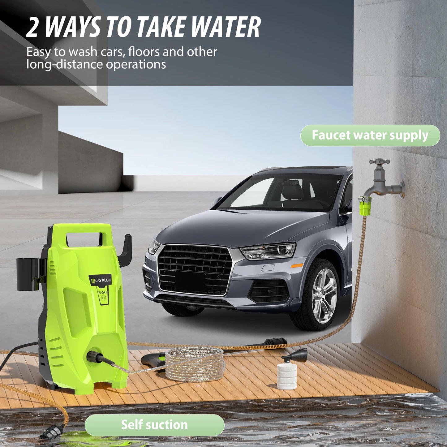 Pressure Washers, 3000W 200Bar High-Pressure 500L/H Flow Rate Electric Pressure Washers with 3 In 1 Adjustable Nozzle & 7m Pants, Jet Washers for Cleaning Cars, Driveways, Patios, fences, Green