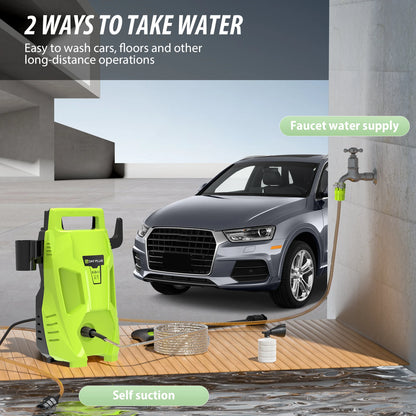 Pressure Washers, 3000W 200Bar High-Pressure 500L/H Flow Rate Electric Pressure Washers with 3 In 1 Adjustable Nozzle & 7m Pants, Jet Washers for Cleaning Cars, Driveways, Patios, fences, Green