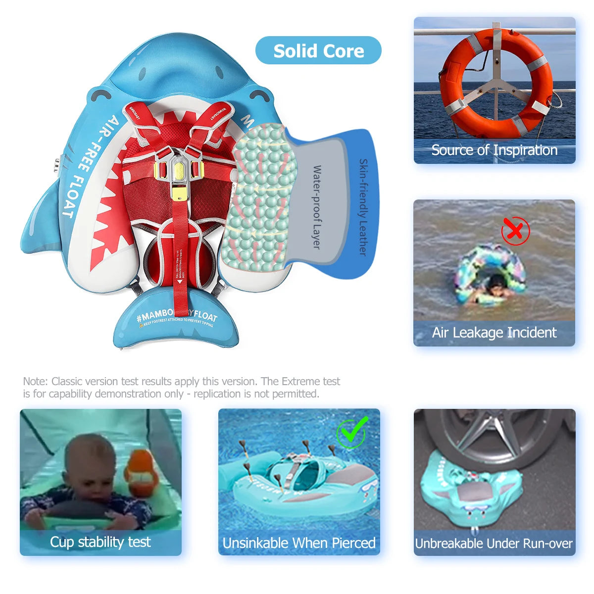 Mambobaby Float Safe Solid Core Comfort Skin-friendly Design with Canopy Baby Swimming Ring Toddler Pool Float Infant Water Ring