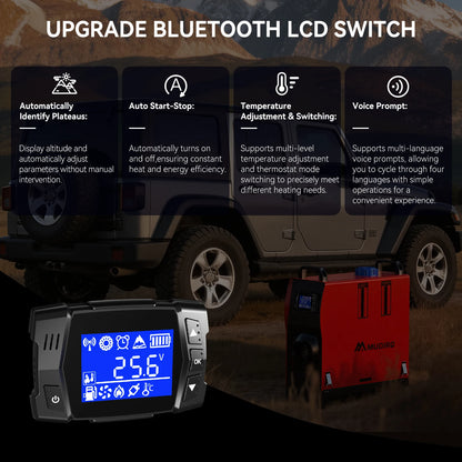 2026 Upgrade Mudiro 8KW Diesel Air Heater Auto High Altitude Mode&Smart LCD Panel Bluetooth APP + Remote Control Dual Wireless Auto Start‑Stop 4‑Language Voice Broadcast 1.5m Extension Cord 12V/24V/240V Adapter Ideal for