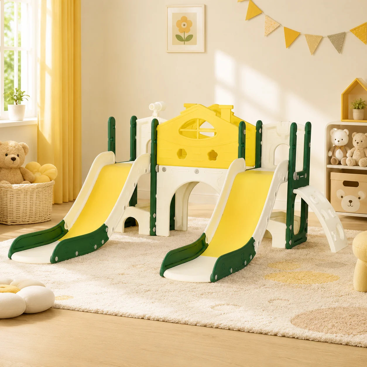 Children's Double-Slide Playground, Including Castle, Slides, Climbing Frames, Tunnels and Telescopes, Indoor Toddler Play Facilities