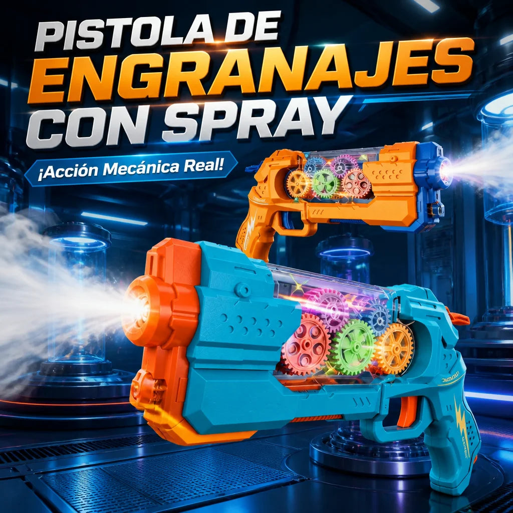 Electric Toy Gun with Spray Effect and LED Lights - Save by Buying More, Automatic Launcher with Gears for Kids, Summer