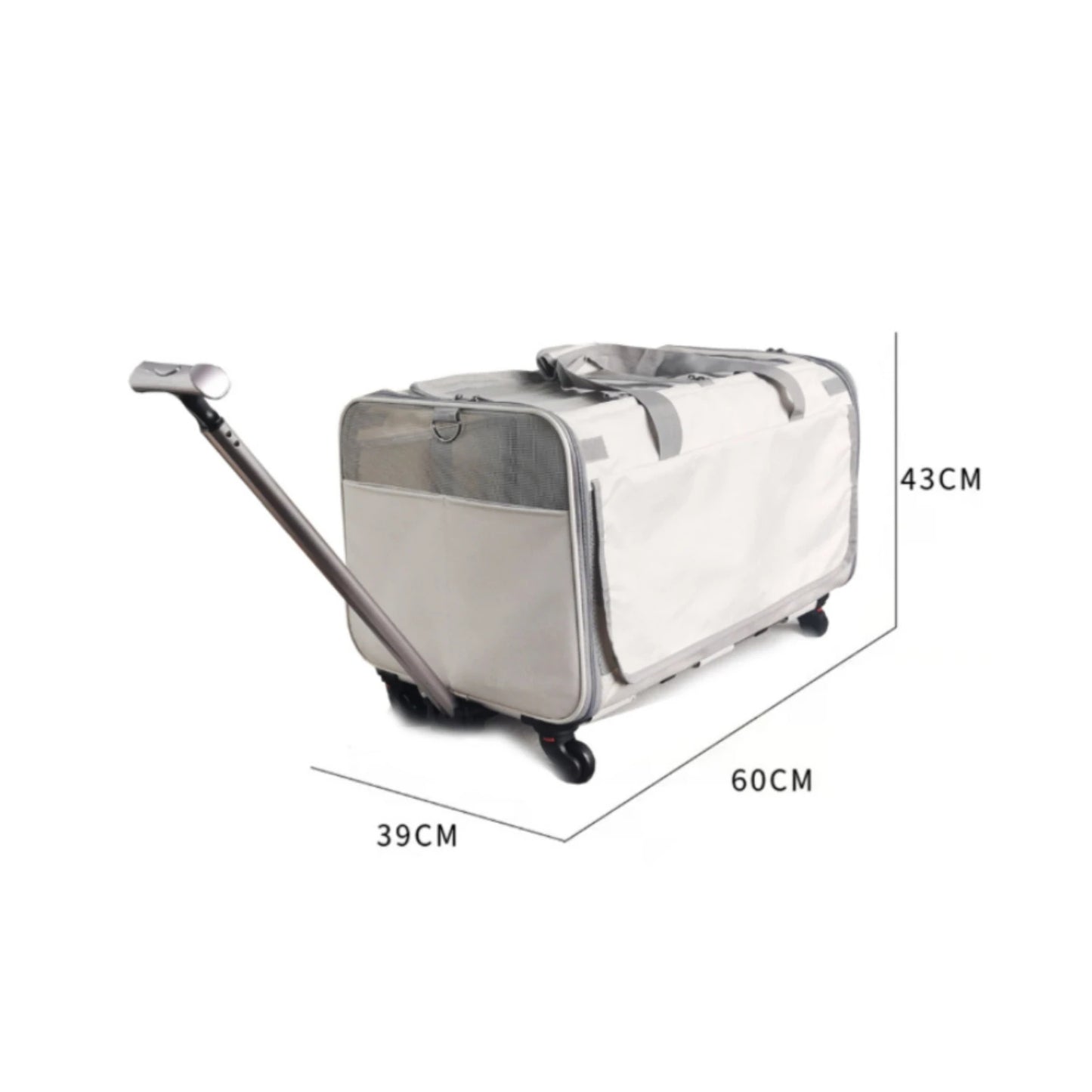 Pet Stroller Suitcase Telescopic Handle Pet Carriage Mesh Panels Animal Transport Cart Top Opening Ventilated for Outdoor Travel