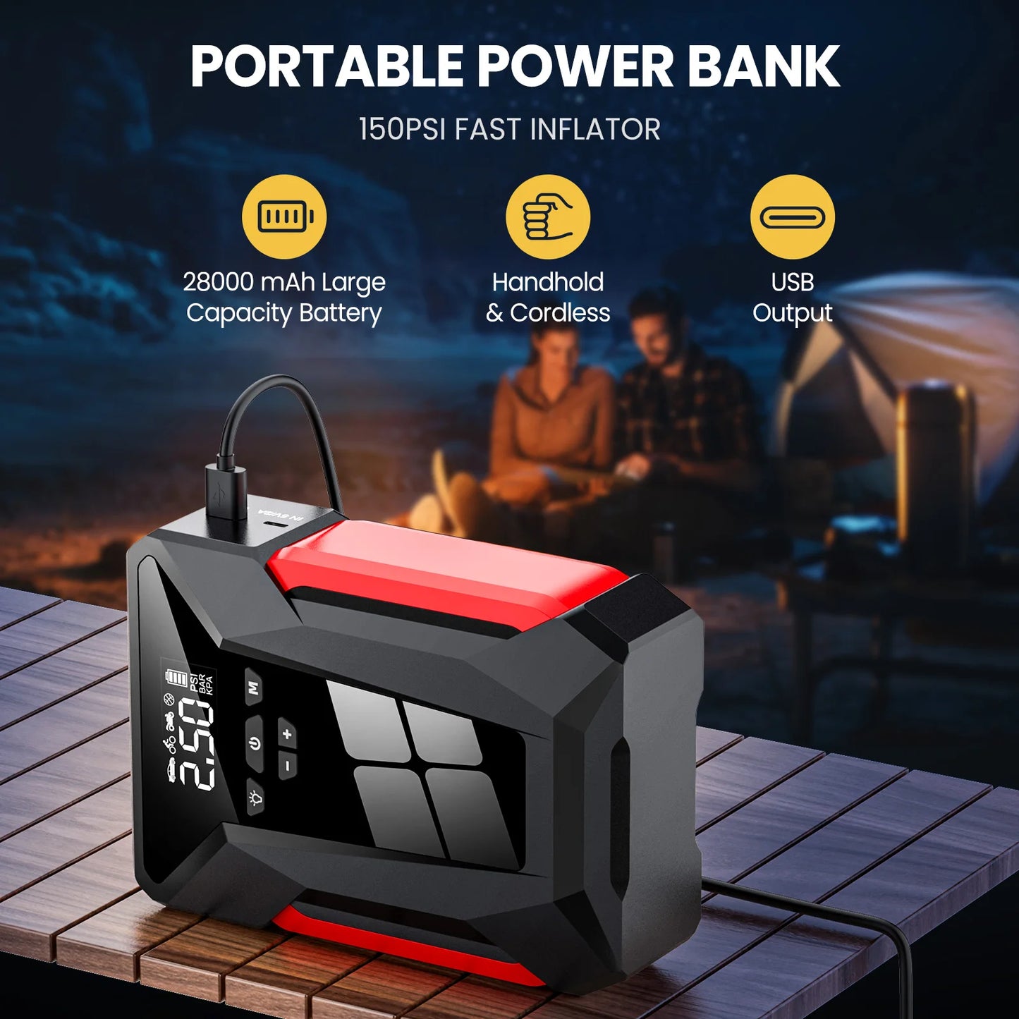 28000mAh Car Jump start Air Cup multi-functional 4in1 Air Compressor Power Bank Car Battery start start Auto type Inflator