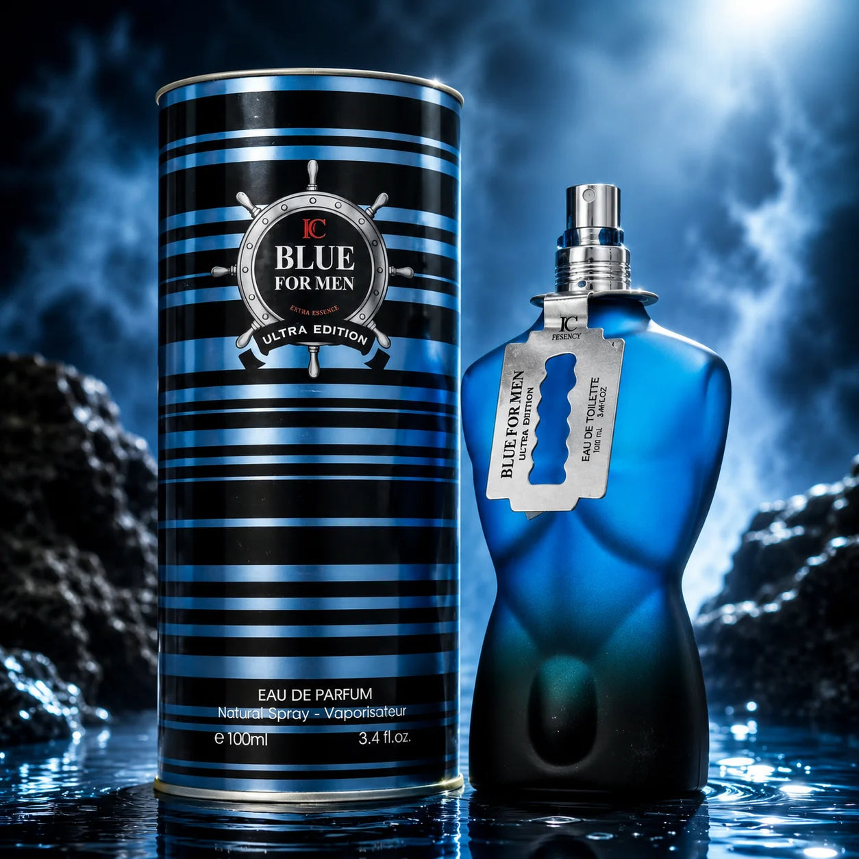Blue For Men Ultra Edition 100 ml - Fragrance Couture. Eau de Parfum perfume with a fresh, woody and aromatic scent, featuring citrus and spicy notes and an elegant, masculine base.