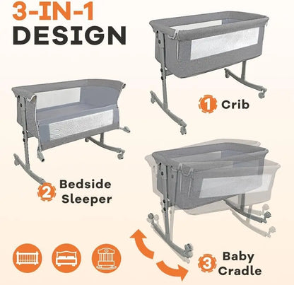 Baby Crib 3 in 1 Baby Bed Bedside Crib Baby Playpen 0-3 years child multi-function folding and lifting With Mosquito Net & Wheel