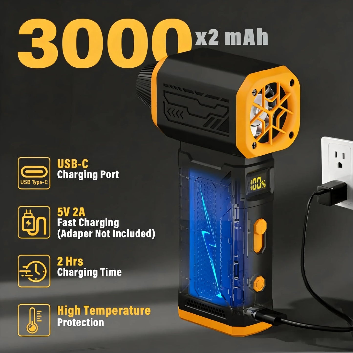 Foursun 130000 RPM Turbo Violent Fan, 10-Speed with Display, Fast Charging for Home/Car/Outdoor Cleaning
