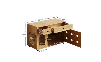 Wooden cat litter box cabinet/cat bed with drawers and wheels, multi-functional cat house furniture/portable cat toilet/storage cabinet, effectively controls odors, suitable for indoor cat house decoration.