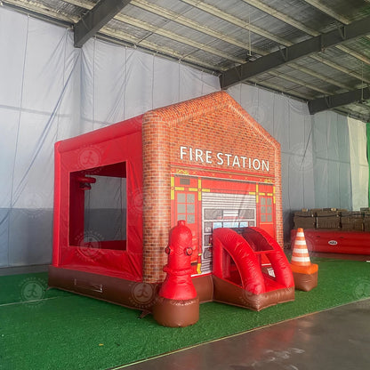 16ft Large PVC Inflatable Fire Station House Combo Wet/Dry Jumping Firehouse Bouncy Castle For Kids Outdoor Party Event