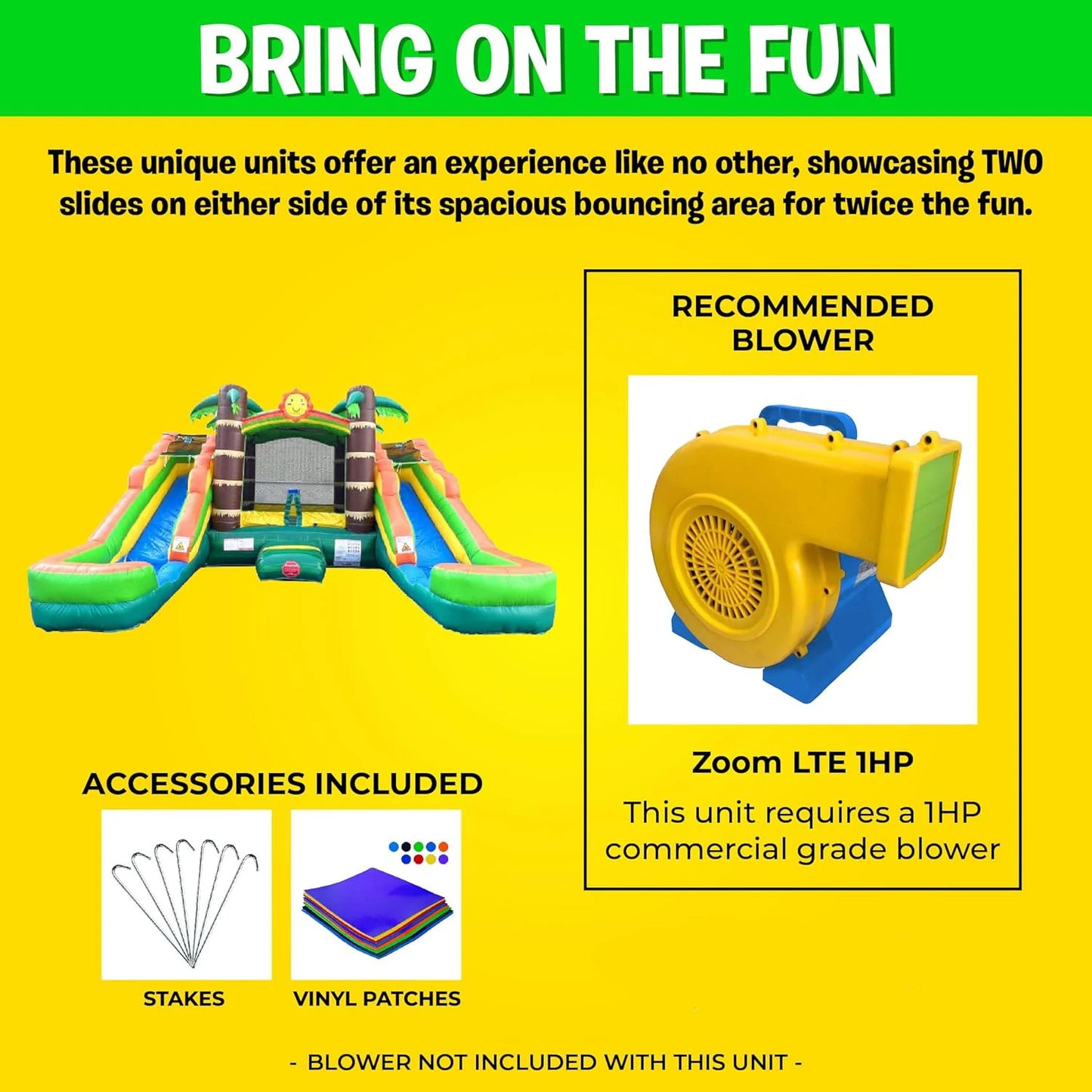 5m PVC  Inflatable Bounce House Tropical Double Water Slide Combo  Wet& Dry Jump Bouncy House Castle For Outdoor Party Rental
